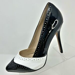Pleaser Black and White Patent Leather Retro High Heel Pumps Size 8
